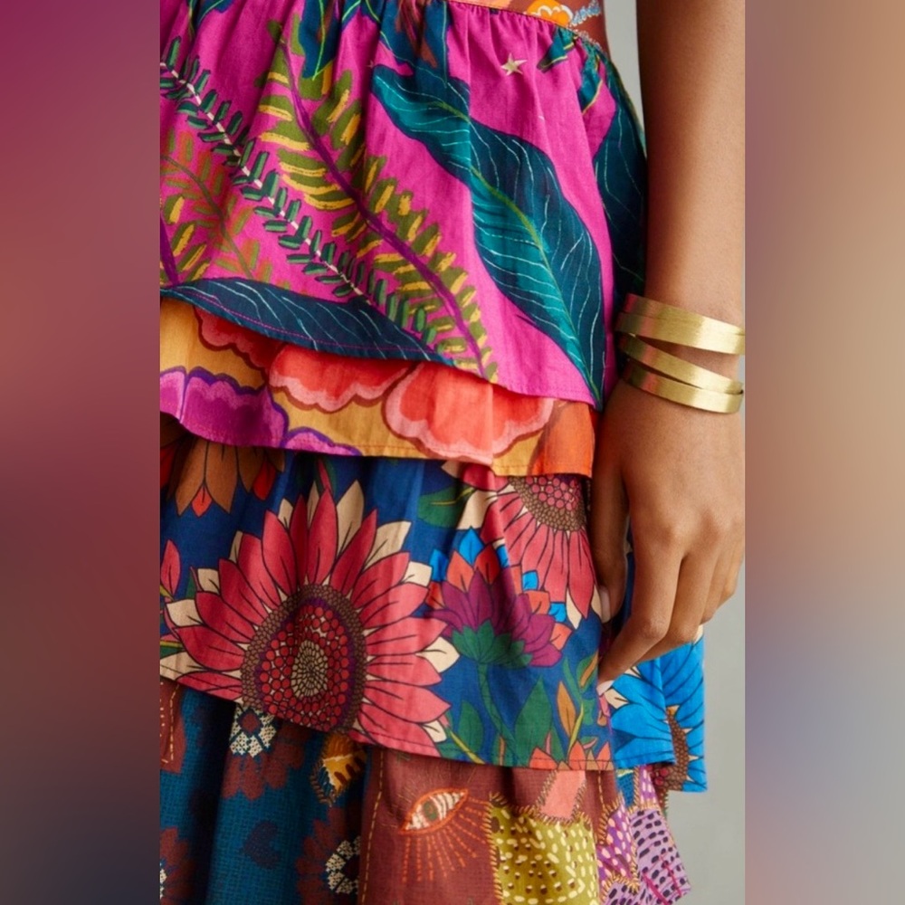 NWT ANTHROPOLOGIE Farm Rio Tiered Midi Floral Tropical Skirt - Picture 3 of 13